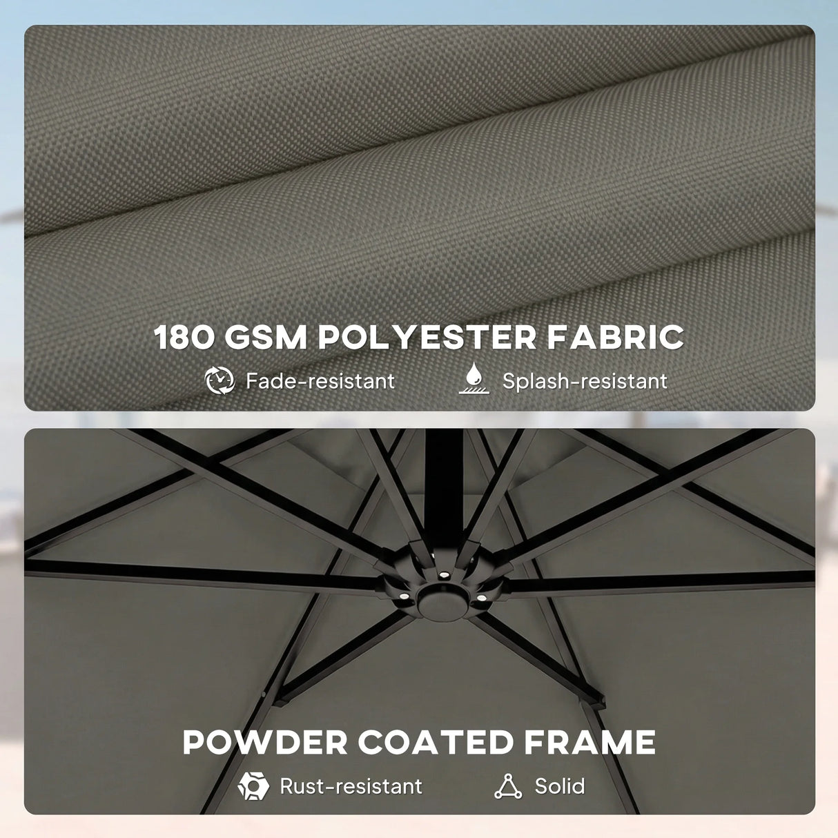 Outsunny 3 m Garden Cantilever Parasol with Cover, Round Overhanging Umbrella with 360 Rotation, Tilt, Grey