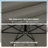 Outsunny 3 m Garden Cantilever Parasol with Cover, Round Overhanging Umbrella with 360 Rotation, Tilt, Grey
