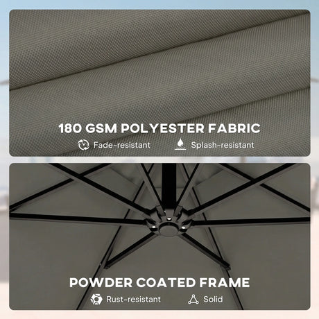 Outsunny 3 m Garden Cantilever Parasol with Cover, Round Overhanging Umbrella with 360 Rotation, Tilt, Grey