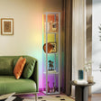 HOMCOM RGB LED Floor Lamp with Shelves, Modern Dimmable Standing Lamp with Remote Control, Adjustable Brightness & Speed for Living Room, Bedroom, Office, Grey