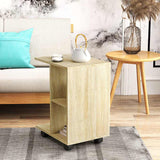 HOMCOM C-Shape End Table Unique Storage Unit w/ 2 Shelves 4 Wheels Freestanding Home Office Furniture Cabinet Square Studio Natural