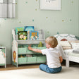 AIYAPLAY Kids Storage Unit, Toy Organiser with 6 Fabric Drawers and 2-Tier Sling Book Rack for Bedroom, Playroom, Nursery, Green