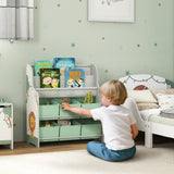 AIYAPLAY Kids Storage Unit, Toy Organiser with 6 Fabric Drawers and 2-Tier Sling Book Rack for Bedroom, Playroom, Nursery, Green
