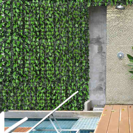 Outsunny Artificial Leaf Hedge Screen Privacy Fence Panel for Garden Outdoor Indoor Decor 3M x 1M Light Green and Dark Green