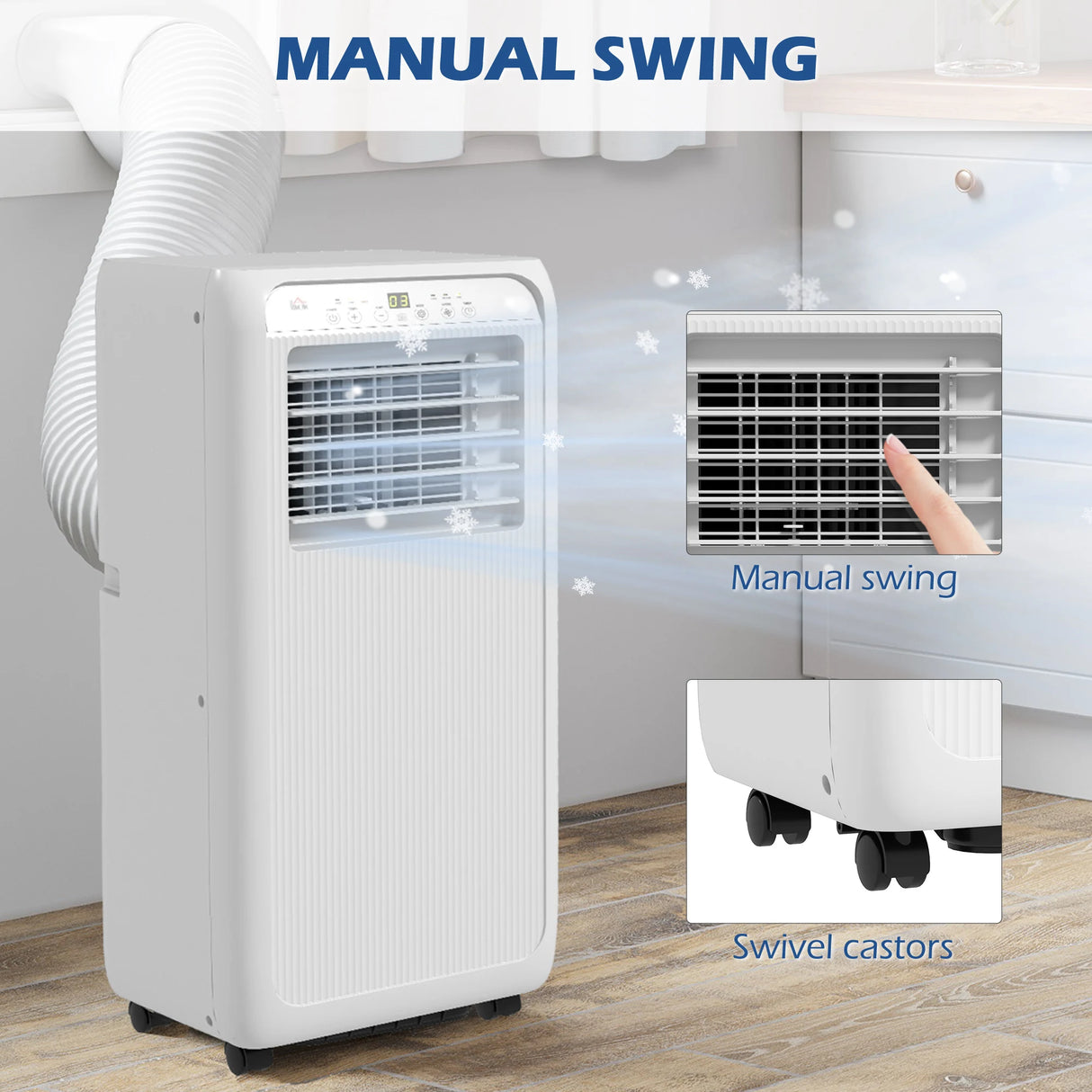 HOMCOM 9,000 BTU Mobile Air Conditioner for Room up to 28m2, with Dehumidifier, 24H Timer, Wheels, Window Mount Kit