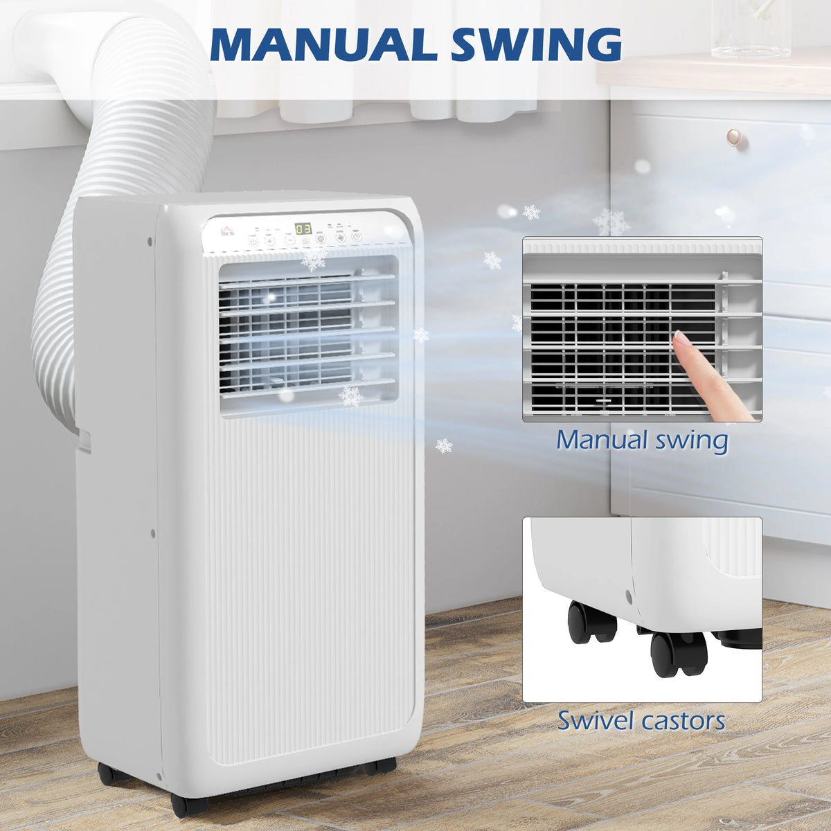 HOMCOM 9,000 BTU Mobile Air Conditioner for Room up to 28m2, with Dehumidifier, 24H Timer, Wheels, Window Mount Kit