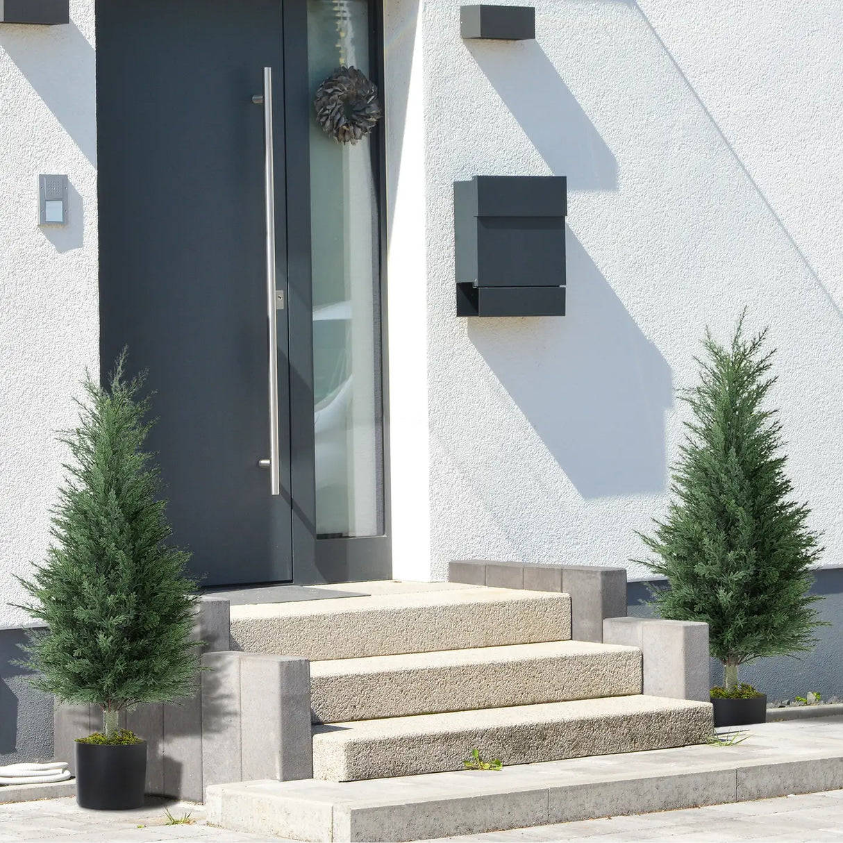 HOMCOM Artificial Plants Outdoor, 90 cm Fake Cypress Tree with Plastic Pots, UV-Resistant Faux Plants for Garden Front Porch Decoration, 2 Pack