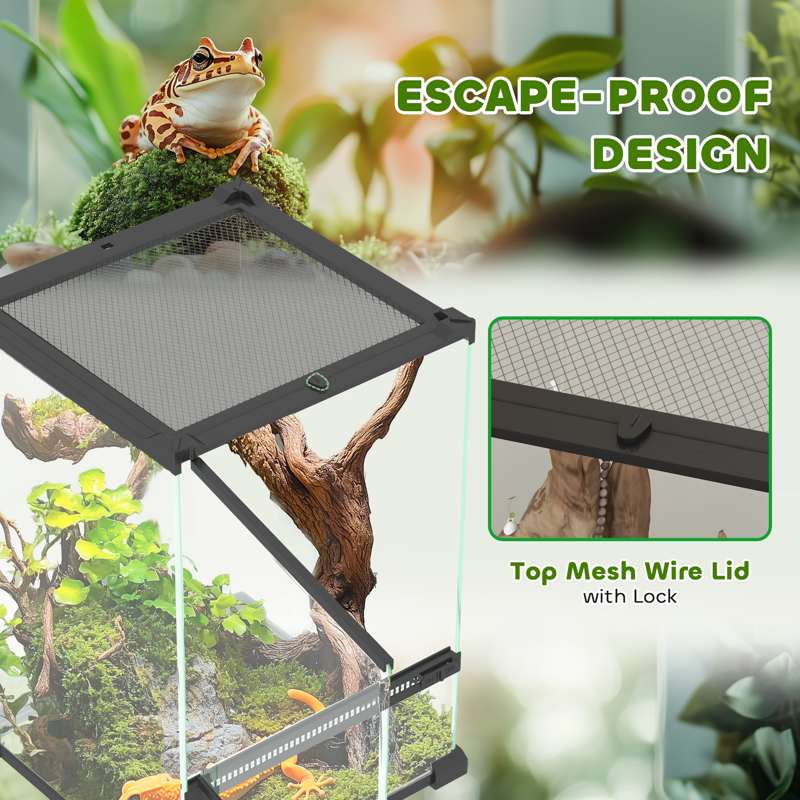 PawHut 12L Vivarium for Lizards, Frogs, Snakes, Turtles, Tortoises w/ Anti-Escape Design, Ventilation