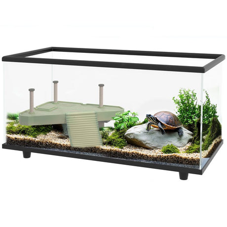 PawHut 50L Glass Turtle Tank Aquarium with Basking Platform, Easy Drainage, Strip Patch Thermometer