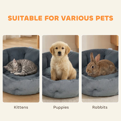 PawHut Cat Bed, Reversible Dog Pet Bed for Indoor Cats and Small Dogs, Round Bed with Supportive Bolster, Dark Grey