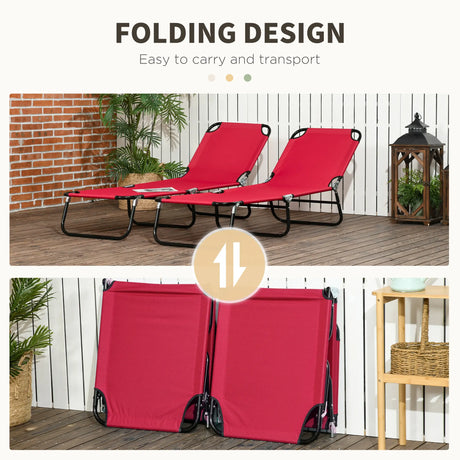 Outsunny Set of Two Folding Sun Loungers - Red