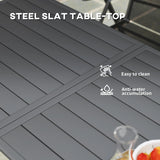 Outsunny Rectangle Garden Table with Slat Top, Steel Frame, Outdoor Table for 6 Person, 150 x 80 x 74 cm, Grey