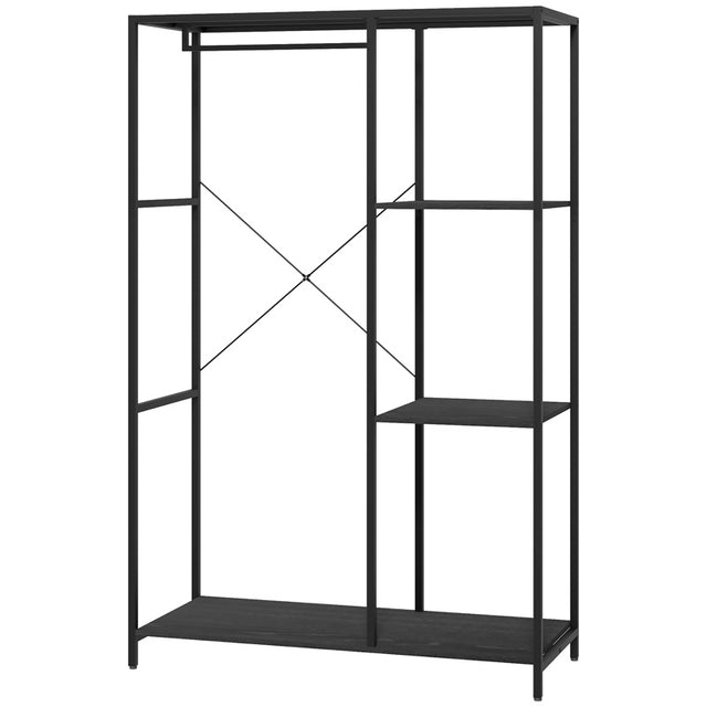 HOMCOM Steel Frame Clothes Storage Rack, with Shelves - Black