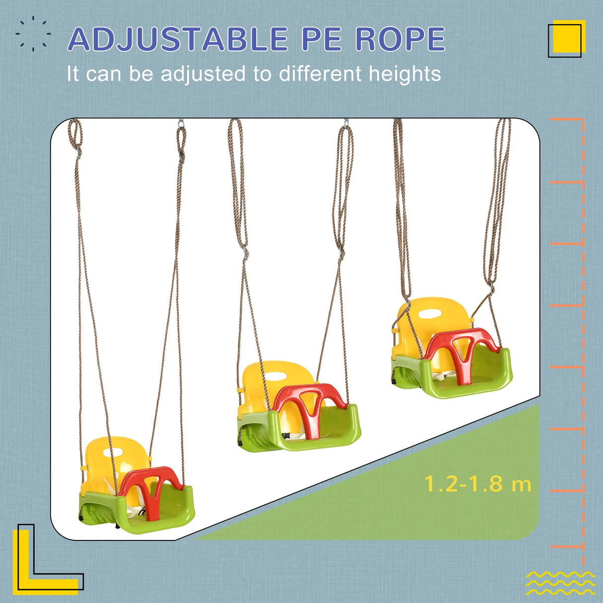 Outsunny 3 in 1 Detachable Kids Swing Seat with Safety Belt, Adjustable Rope for Indoor, Outdoor, Playground, Garden, Green