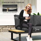 Outsunny 4 Seater L Shaped Aluminium Sectional Garden Furniture Set with 2 Loveseats and Wood-Plastic Coffee Table - Natural Wood