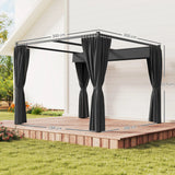 Outsunny 3 x 3(m) Retractable Pergola, Garden Gazebo Shelter with Curtains, for Grill, Patio, Deck, Charcoal Grey