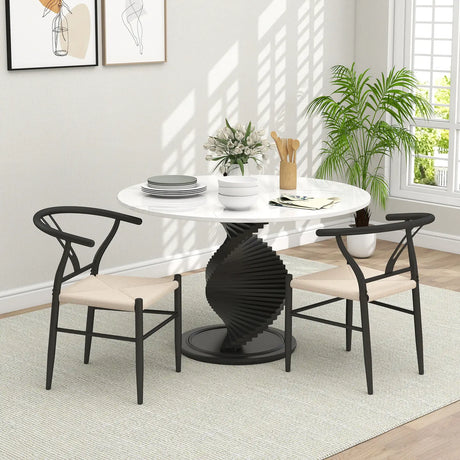HOMCOM Set of Two Weave Dining Chairs with Y-Shaped Backrest Hemp Seat - Black/Beige