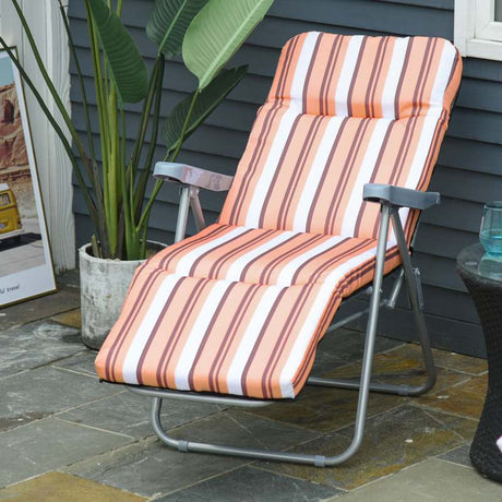 Outsunny Set of 2 Garden Sun Lounger Outdoor Reclining Seat Cushioned Seat Foldable Adjustable Recliner Orange and White