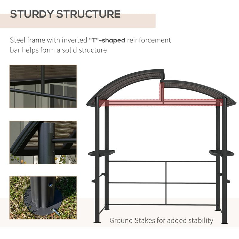 Outsunny 2.4 x 1.5m Outdoor Grill Gazebo with Side Shelves, PC Board Roof, Dark Grey