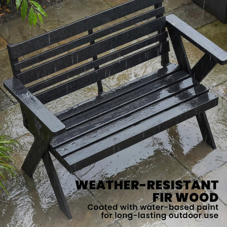 Outsunny 2 Seater Wooden Garden Bench, Slatted Patio Bench with Armrest and Backrest, Black