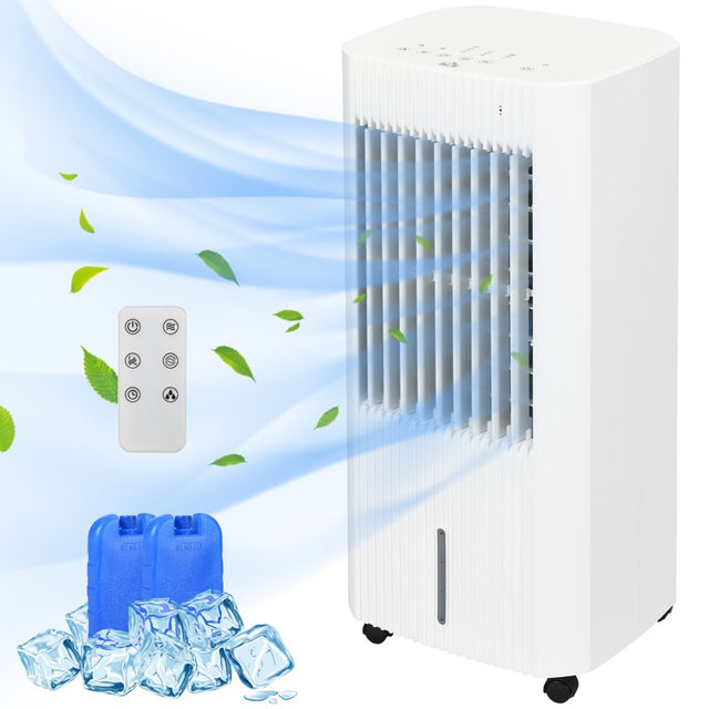 HOMCOM Portable 3-in-1 Air Cooler with 5 Litre Capacity, Oscillation, LED Display, Remote, 15 Hour Timer, Evaporative Air Cooler Fan with 3 Speeds, 3 Modes, Ice Packs, for Home Office