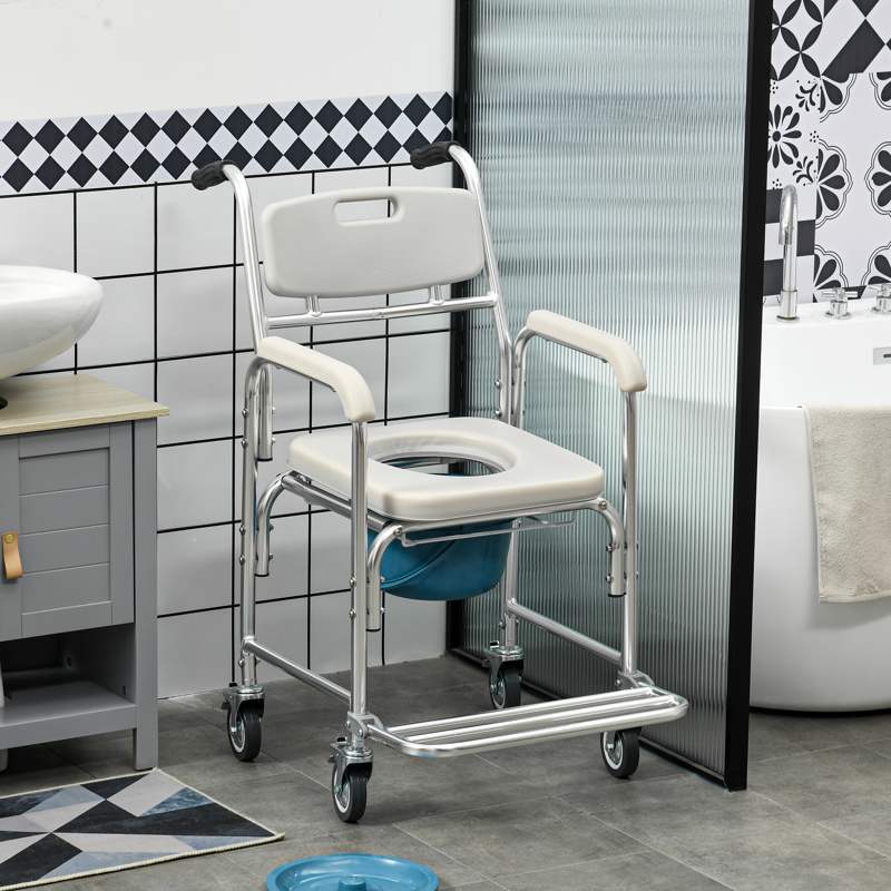 HOMCOM 3-in-1 Shower Commode Wheelchair, with Wheels - Grey