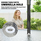 Outsunny Garden Dining Set for 4 with Umbrella Hole, Stackable Chairs and Rectangular Glass-Top Outdoor Table, Light Grey
