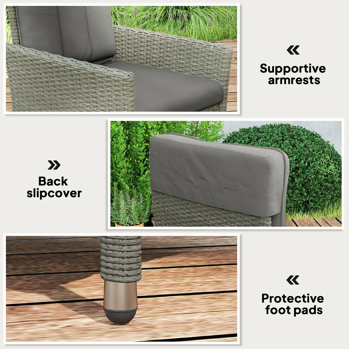 Outsunny 105-150 Reclining Rattan Chair - Grey