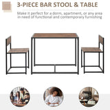 HOMCOM Dining Table and Chairs Set 2, Dining Room Sets, Rectangular Space Saving Table and 2 Chairs for Compact Kitchens, Steel Frame, Natural