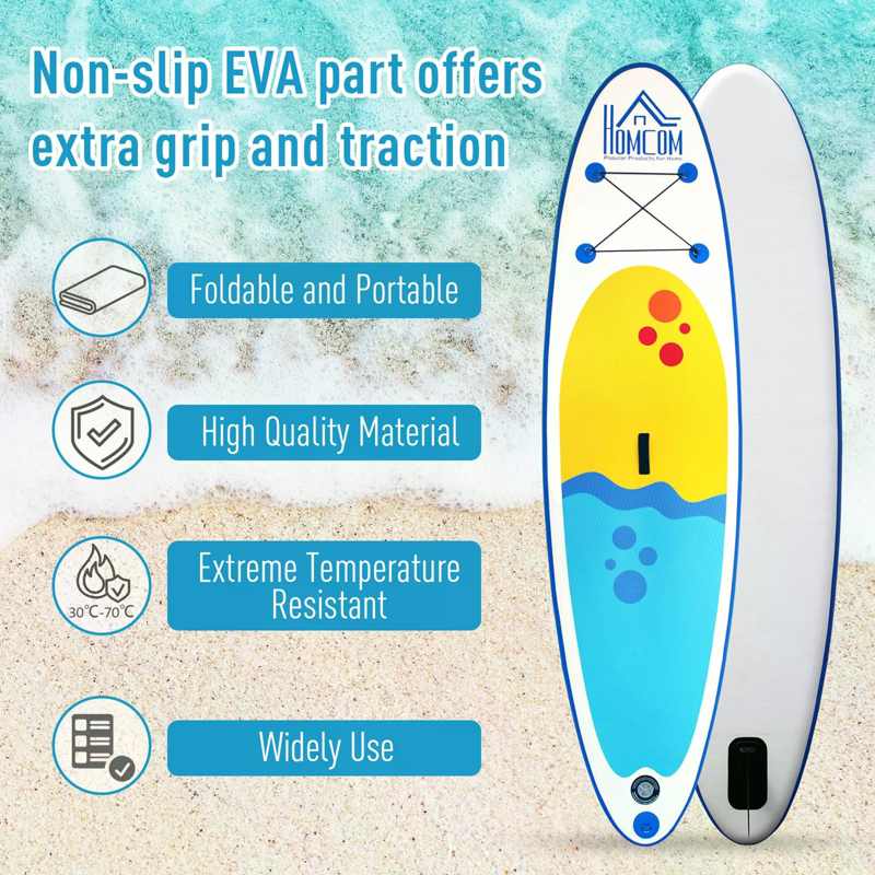 HOMCOM Inflatable Stand Up Paddle Board, 10' x 30" x 4", Non-Slip SUP, with ISUP Accessories, Hand Pump, 1 Fin, Adj Paddle, Backpack for Youth Adult Beginners/Experts