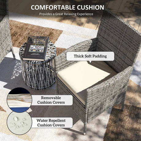 Outsunny 2 Pieces Rattan Garden Chairs Dining Chair Set with Cushion, Mixed Grey