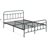 HOMCOM Double Bed Frame with LED Lights and Charging Station, Metal Platform Bed Frame with Under Bed Storage, Black