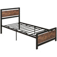 HOMCOM Single Size Metal Bed Frame with Headboard & Footboard, Strong Slat Support Solid Bedstead Base w/ Underbed Storage Space, Bedroom Furniture For Adults