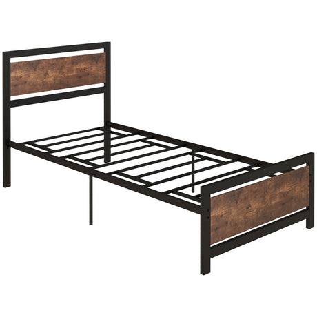 HOMCOM Single Size Metal Bed Frame with Headboard & Footboard, Strong Slat Support Solid Bedstead Base w/ Underbed Storage Space, Bedroom Furniture For Adults