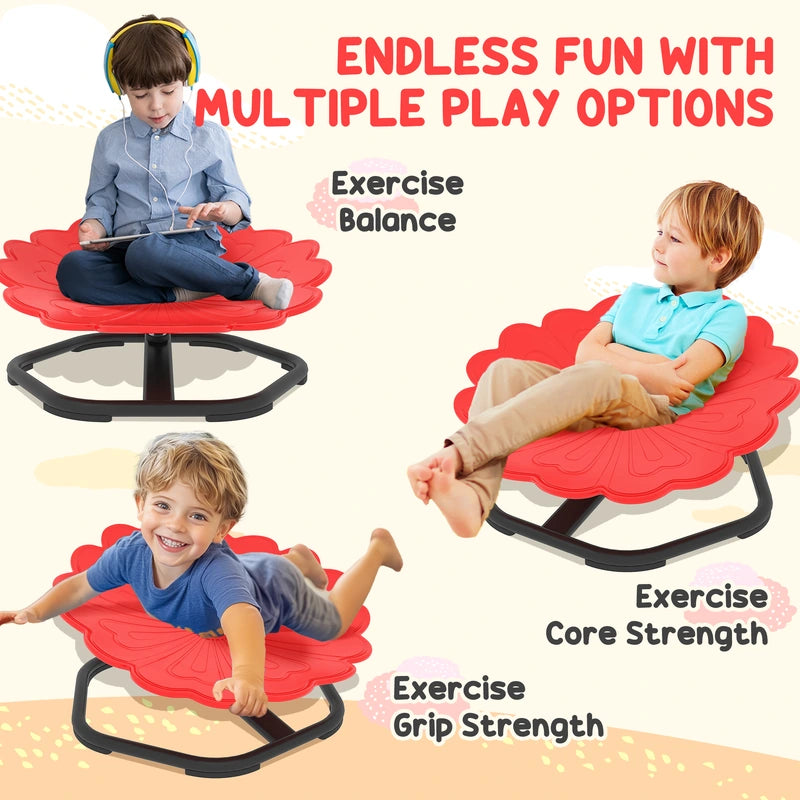 AIYAPLAY Flower-Shaped Sensory Spinning Chair with Non-Slip Base for Balance/Coordination, Red