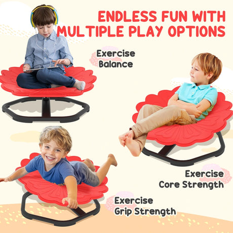 AIYAPLAY Flower-Shaped Sensory Spinning Chair with Non-Slip Base for Balance/Coordination, Red