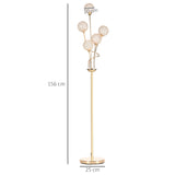 HOMCOM Crystal Floor Lamps for Living Room Bedroom with 5 Light, Modern Upright Standing Lamp, 34x25x156cm, Gold Tone