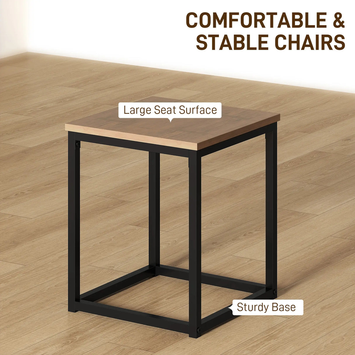 HOMCOM 5 Piece Dining Table and Chairs Set 4, Industrial Space Saving Table and Chairs with Metal Frame, Square Kitchen Table and Stools for Dining Room, Brown