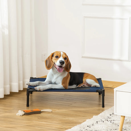 PawHut Raised Dog Bed Cat Elevated Lifted Puppy Pet Elevated Cot Portable Camping Basket  Blue (Medium)