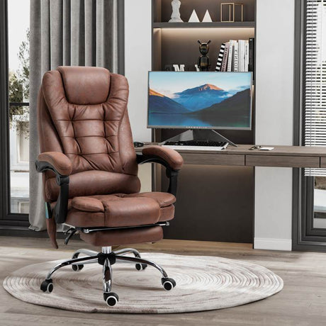 Vinsetto Heated 6 Points Vibration Massage Executive Office Chair Adjustable Swivel Ergonomic High Back Desk Chair Recliner with Footrest Brown