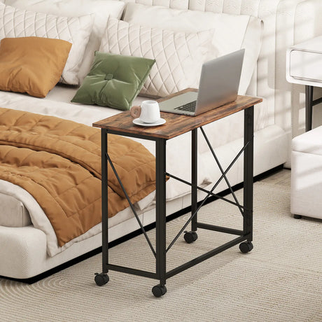 HOMCOM 80 cm Folding Desk on Wheels - Rustic Brown