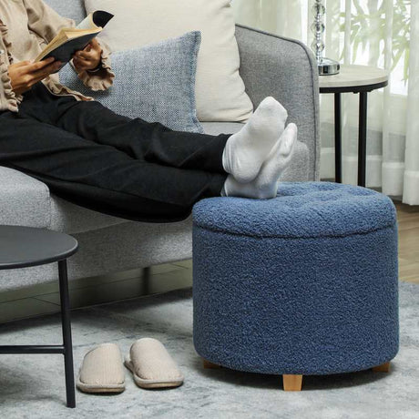 HOMCOM 31.8L Teddy Fleece Storage Ottoman - Blue