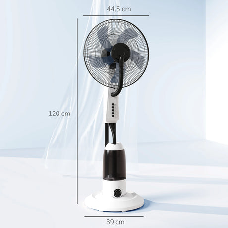 HOMCOM Spray Misting Fan, Floor Fan with Water Mist Spray, 70 Oscillation, Tilt Head, 3 Speeds, 2.8L Water Tank, White