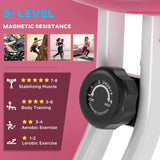 HOMCOM Folding Exercise Bike, Fitness Bicycle Indoor Trainer, 8-Level Magnetic Resistance Adjustable, with LCD Monitor, Pulse Sensor, Pink