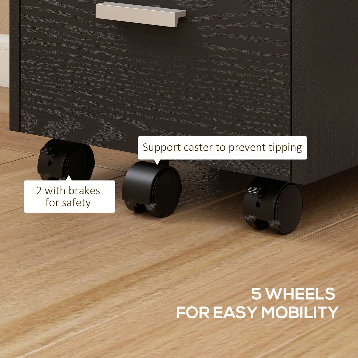 HOMCOM 3 Drawer Filing Cabinet, Rolling File Cabinet with Edged Top for Letter, A4 Size, Hanging File Folders, Black