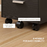 HOMCOM 3 Drawer Filing Cabinet, Rolling File Cabinet with Edged Top for Letter, A4 Size, Hanging File Folders, Black