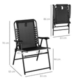 Outsunny 2 Pcs Patio Folding Chair Set, Outdoor Portable Loungers for Camping Pool Beach Deck, Lawn w/ Armrest Steel Frame Black