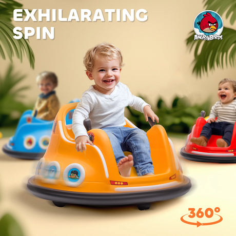 AIYAPLAY Angry Bird Licensed Waltzer Car, 12V Kids Bumper Car w/ Joysticks, Remote, Music LED Lights, Orange