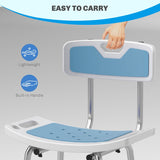 HOMCOM Shower Stool with Backrest, Height Adjustable Shower Chair with Anti-slip Foot Pads, Shower Head Holder, Light Blue