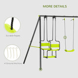 Outsunny Metal Garden Swing Set with Double Swings, Glider, Swing Seats - Green